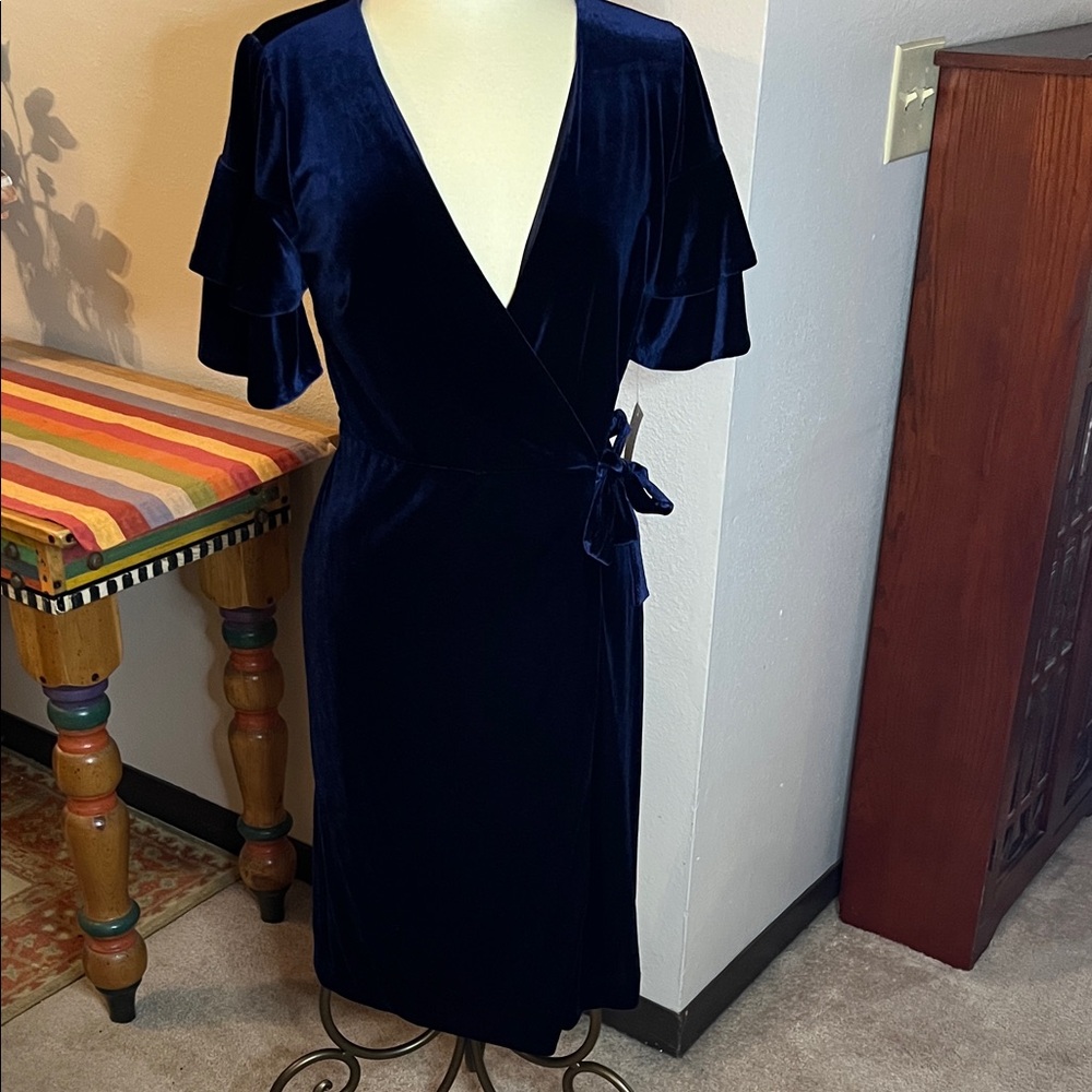 Maison Jules Deep Blue Velvet Midi Dress